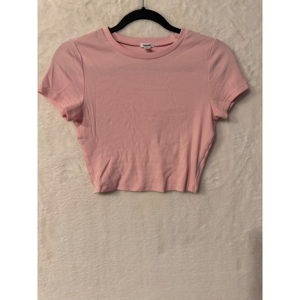 Garage Pink Ribbed Short Sleeve Cropped Baby Tee‎ Size Medium Crew Neck Top
